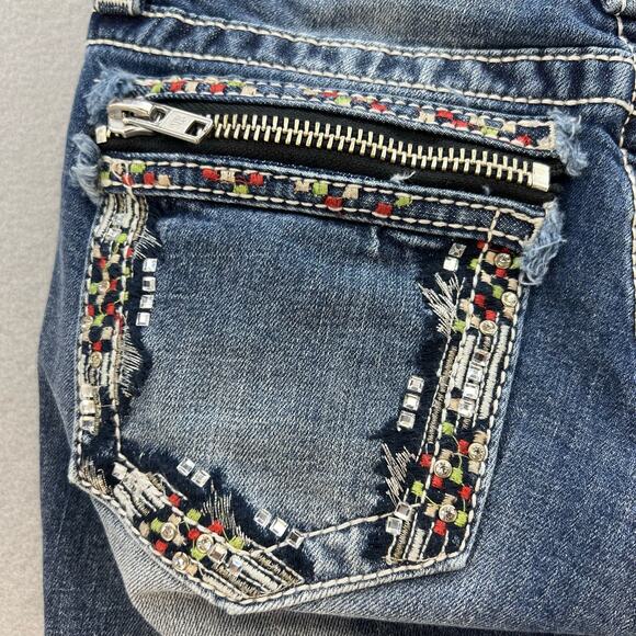 Miss Me Jeans Women's 25 (0) Dark Blue Signature Cuffed Capri Zipper Moto - Picture 11 of 14